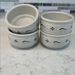 Longaberger Set of 4 Woven Traditions Green Ramekin Embossed Basket Weave